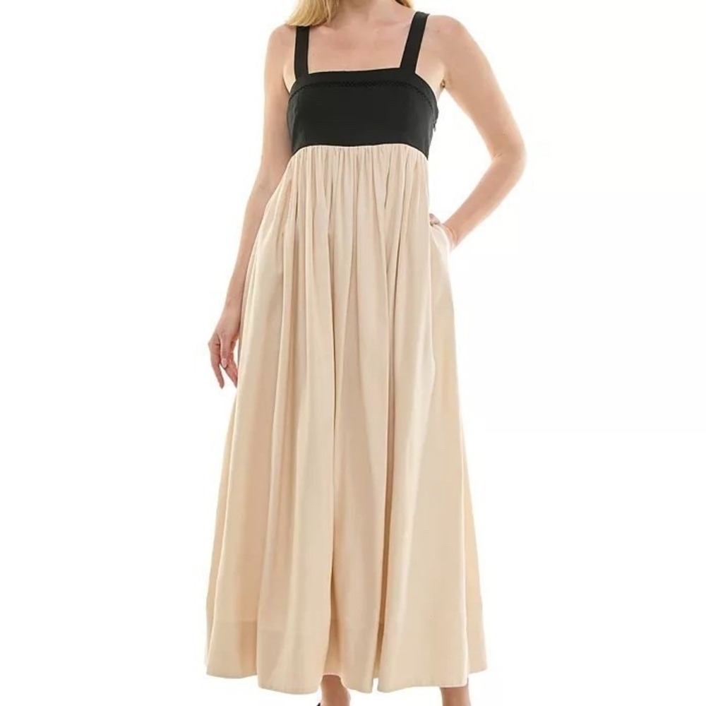 Taylor Sleeveless Empire Waist Strap Contrast Cream Onyx A Line Dress Size 6